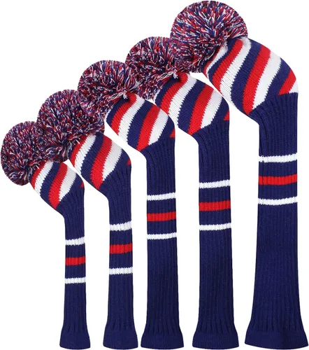 Vista 12 de Scott Edward Knit Golf Club Cover with a Pom Set of 5 Head Covers Protect Driver Wood(460cc) 1 Fairway Wood2 and Hybrid/UT2 with Rotating Club