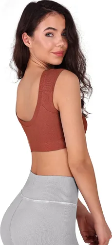 Vista 3 de ODODOS Paquete de 2 camisetas cortas sin costuras para mujer, cuello redondo, espalda baja, recortadas