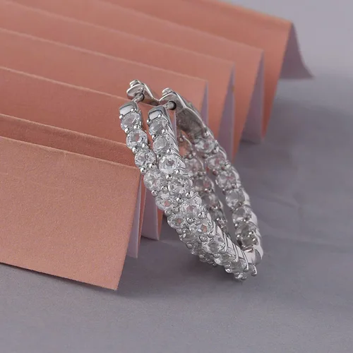 Vista 2 de Femme Luxe Pendientes de aro con piedras preciosas Inside-Out en plata, meses de piedra natal