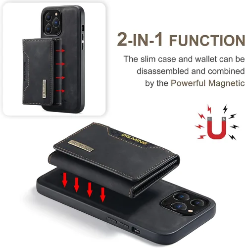 Vista 5 de Funda trasera desmontable 2 en 1 compatible con iPhone 13 Pro Max con tarjetero de cuero bolsillo delgado fundas para teléfono 6.7 pulgadas (negro)