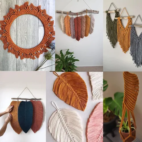 Vista 5 de Cordón de macramé de 0.079 pulgadas x 220 yardas, color caramelo, cuerda de macramé de algodón natural, 4 hebras trenzadas para colgar en la pared