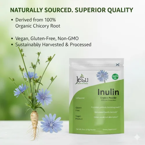 Vista 3 de Jetsu Polvo de inulina orgánica raíz de achicoria (FOS) - Fibra de inulina soluble prebiótica apoyo intestinal, mejora la absorción de calcio