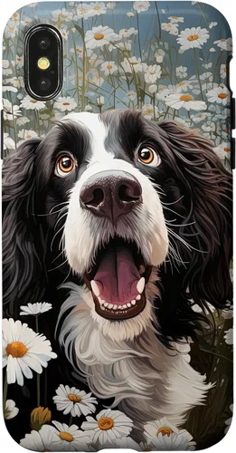 Vista 4 de Carcasa divertida para iPhone 14 con diseño de perro con margarita