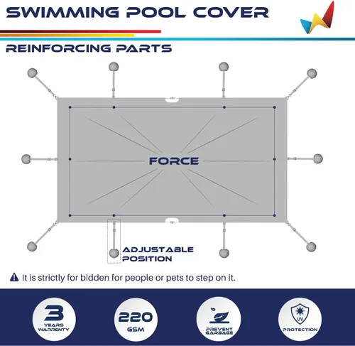 Vista 6 de Windscreen4less Cubierta de Piscina Enterrada Rectangular de 8'x8' de Malla de Seguridad de Invierno para Piscina con Cable de Alambre (Gris Claro)