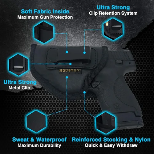 Vista 2 de IWB Gun Holster by Houston Gun Holsters - ECO Leather Concealed Carry Soft Material - Fits Glock 26/27/33, Shield, XDS, Taurus 709, Taurus Pro C