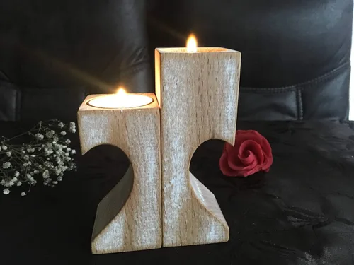 Vista 4 de Portavelas rústico hecho a mano de madera en forma de corazón, soporte para velas de té para regalo del día de San Valentín para ella, boda