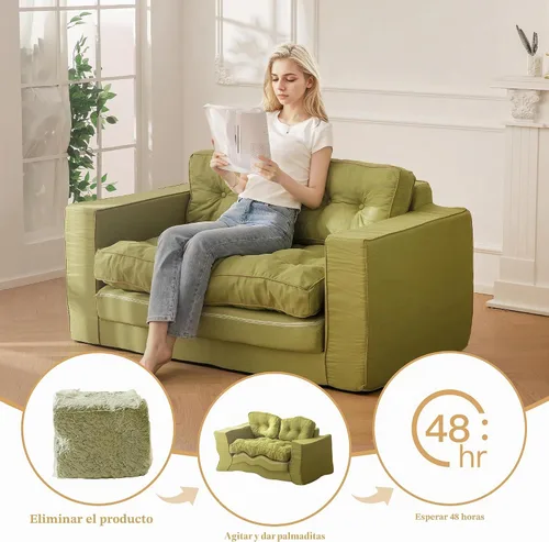 Vista 6 de YOSHOOT Sofá Cama Loveseat, Sofá Convertible de 55" Sofá Cama Sillón Futón para Sala de Estar, Sofá de Piso Extraíble 3 en 1 con Respaldo y verde