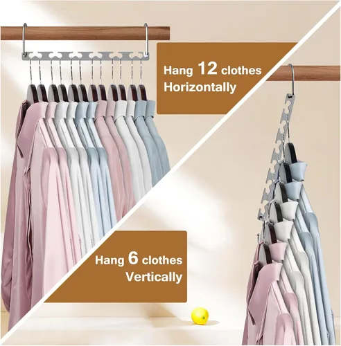 Vista 2 de Perchas de ahorro de espacio para ropa, paquete de 6 perchas de metal resistentes, organizador de armario, colgador mágico en cascada, organizadores