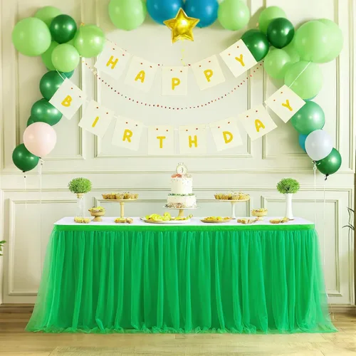 Vista 24 de Suppromo Pack de 2 faldas de mesa de tul azul de 6 pies para mesas rectangulares o redondas, mantel de tul azul para baby shower, cumpleaños