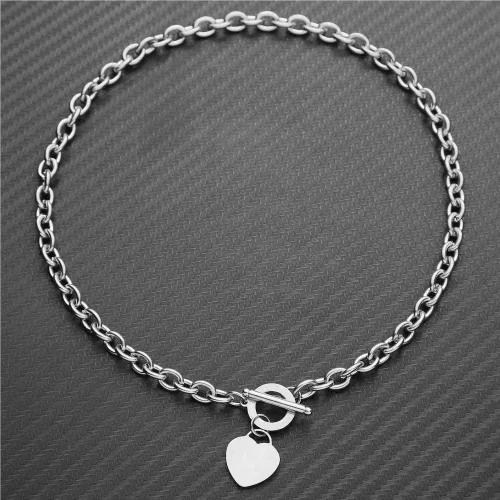 Vista 4 de WangGao Elegent Love - Cadena de eslabones de acero inoxidable en blanco con dije de corazón para mujer, cierre de palanca, Metal