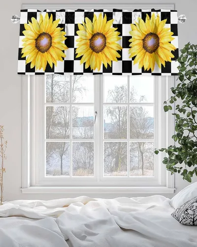 Vista 5 de Cenefas de girasol para ventanas de cocina, cenefa de cortina de granja, cortinas cortas de girasol de acuarela, cenefas con bolsillo para barra