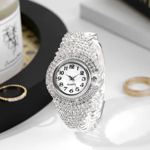Vista 3 de Weicam Reloj de pulsera de cuarzo analógico con esfera redonda y elegante brazalete de cristal para mujer