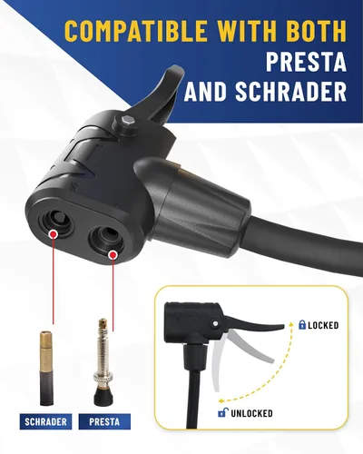 Vista 3 de Adaptador de válvula Presta con manómetro e inflador para compresor de aire Black