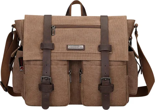 Vista 9 de WITZMAN Vintage Canvas Messenger Bag for Men and Women Large Satchel Bags Crossbody Shoulder with 17 inch Laptop