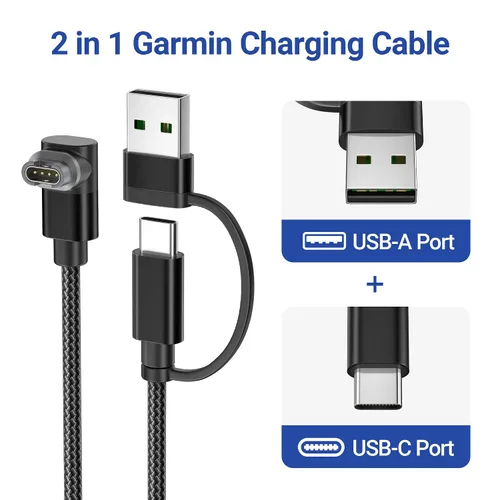 Vista 2 de Itramax - Cable de carga 2 en 1 para Garmin Watch de 4 pies, cable de alimentación de carga para Garmin Fenix 8 E 7 7X 7S 6 5 5X 5S Solar
