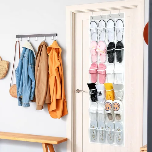Vista 4 de Windyun Organizador grande para colgar sobre la puerta, con 24 bolsillos, para colgar zapatos, para armario, parte trasera de la puerta, baño