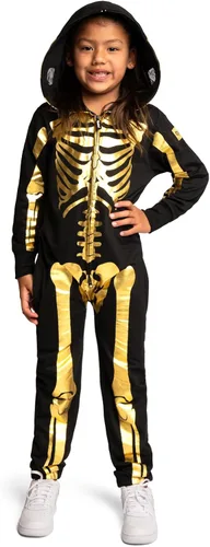 Vista 8 de Tipsy Elves Disfraz de esqueleto de Halloween para niños, overol unisex con Esqueleto iridiscente