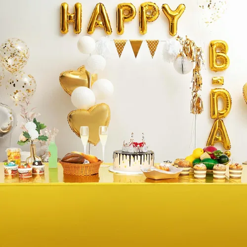 Vista 6 de Tatuo Juego de 3 manteles de mesa de fiesta rectangulares de papel de aluminio, mantel de mesa de plástico brillante impermeable de 54 x 108 Dorado
