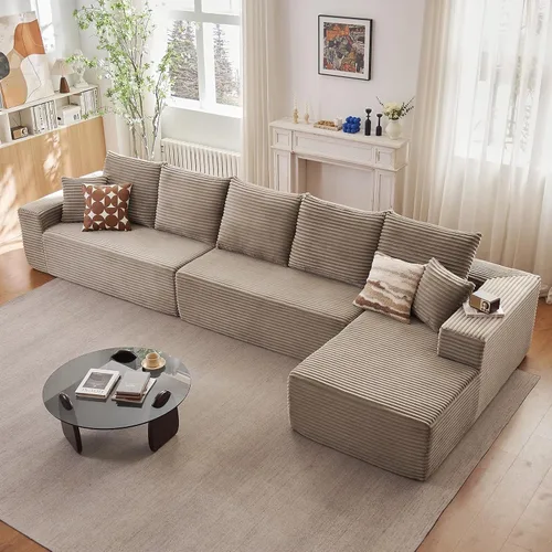 Vista 28 de Sofá modular de 96 pulgadas en forma de L, sofá modular de 3 asientos, sofá modular de pana de espuma viscoelástica sin hueso para sala de estar