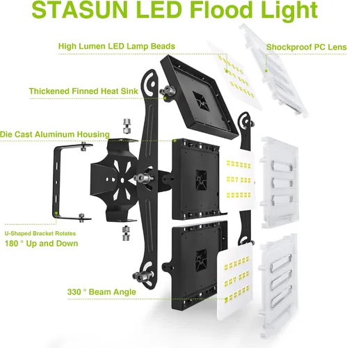 Vista 3 de STASUN - Luz de inundación LED para exteriores, 150 W, 15000 lúmenes, 6000 K, luz blanca IP66, impermeable, luz de estacionamiento comercial, 3