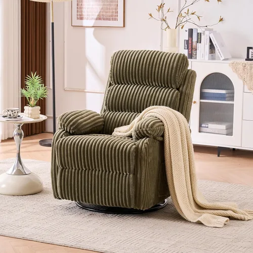Vista 10 de Silla mecedora reclinable de 360° para adultos, silla reclinable para cuarto de bebé con bolsillo lateral, un cómodo sillón de sofá individual