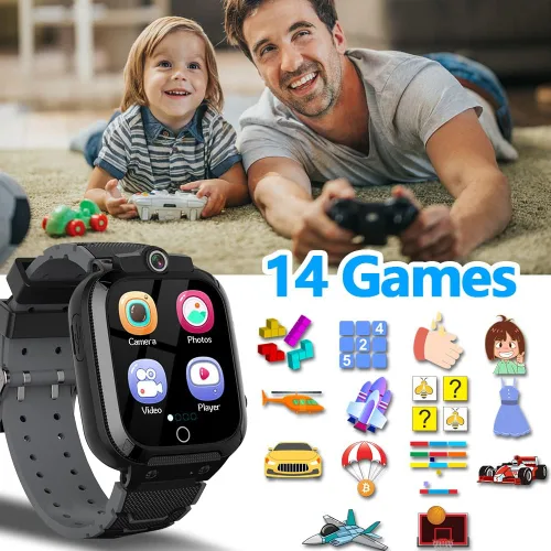 Vista 3 de OVV Reloj inteligente para niños y niñas con doble cámara grabación de video 14 juegos de rompecabezas reproductor de música linterna despertador