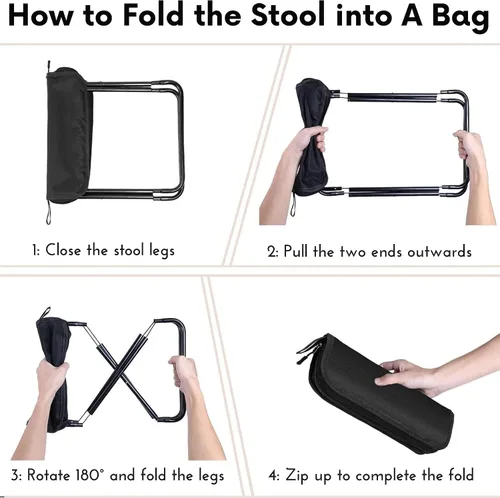 Vista 6 de Taburete plegable portátil – Taburete de camping ligero y compacto con bolsa de transporte, resistente 265 libras, silla de bolsillo