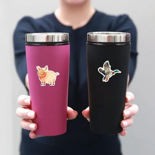 Vista 2 de Calcomanías de animales de granja – 50 piezas de calcomanías bonitas, PVC decorativo impermeable, vinilo, calcomanías, calcomanías para botellas