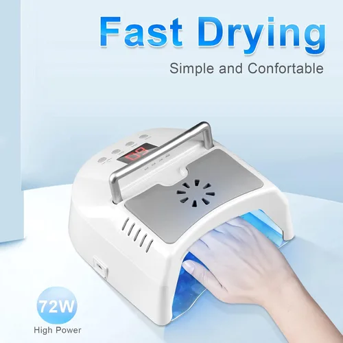 Vista 2 de IMENE - Lámpara de uñas profesional LED UV, inalámbrica, 72 W, luces UV para uñas de gel con ventilador, secadora de uñas recargable con mango