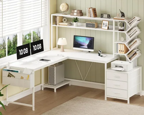 Vista 13 de YOMILUVE Escritorio para computadora de 52 pulgadas con estantería, 3 Negro