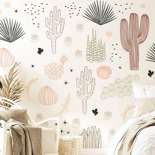 Vista 10 de Calcomanías de pared de cactus para despegar y pegar, calcomanías de pared de cactus de 11 x 35 pulgadas para dormitorio, calcomanías de pared