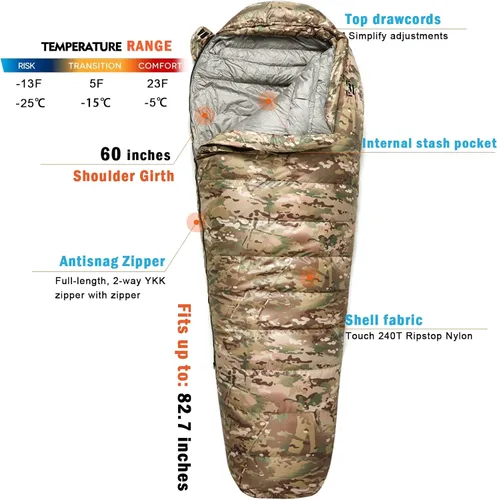 Vista 2 de Akmax.cn - Saco de dormir militar con plumón para clima frío