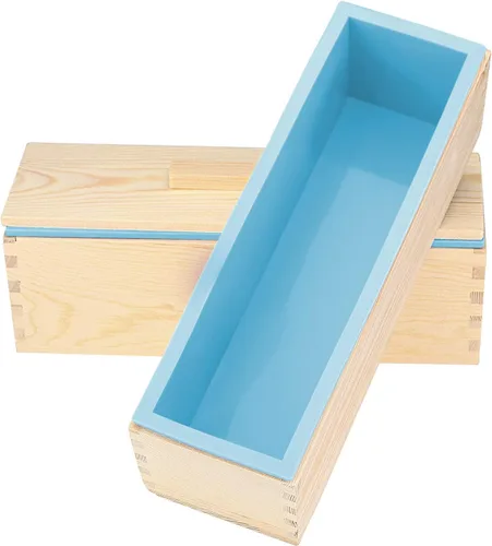 Vista 4 de ZOENHOU Paquete de 2 moldes de jabón azules de 42 onzas con 2 tapas, kit de moldes de silicona rectangulares flexibles para hacer jabón con caja