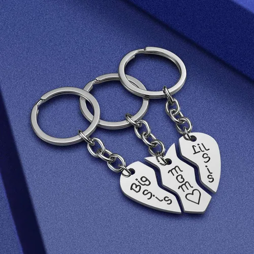 Vista 3 de Regalo de cumpleaños para mamá de hija 3 piezas de acero inoxidable para madre Big Sis Little Sis llavero regalo para el día de la madre