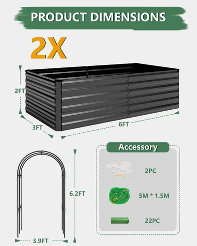 Vista 2 de Cama de jardín elevada con enrejado de arco para plantas trepadoras, cama de jardín elevada galvanizada, jardineras al aire libre para verduras