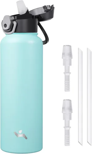 Vista 16 de Konokyo Botella de agua aislada de 22 onzas con pajilla, asa de transporte, verde militar