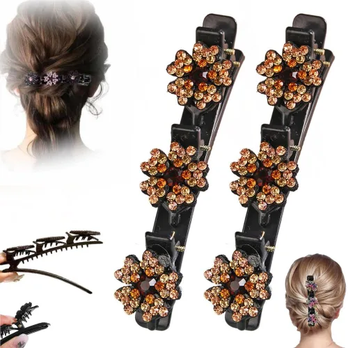 Vista 7 de Pinzas de pelo trenzadas para mujeres y niñas, 2025 nuevas pinzas de pelo con piedras de cristal brillantes, pinzas cortas de pico de pato