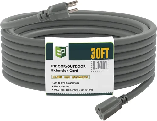 Vista 41 de EP 50 Ft Heavy Duty Outdoor Extension Cord, 12/3 SJTW Black 3-Prong Negro