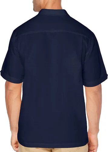 Vista 2 de Cubavera Camisa de campamento cubana de manga corta para hombre con paneles de inserción de contraste