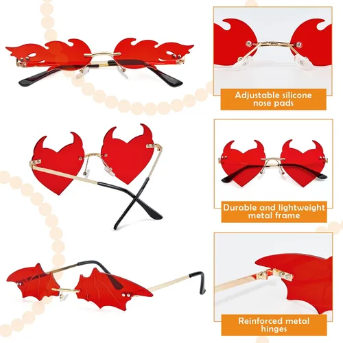 Vista 6 de Zando Gafas de sol en forma de corazón con diamantes de imitación - Gafas de corazón con biseladas