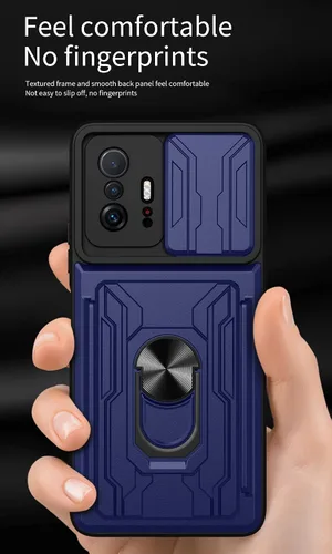 Vista 8 de CCSmall Funda para Xiaomi 11T Pro con tarjetero, funda de teléfono de protección resistente con anillo magnético Kickstand cubierta de cámara