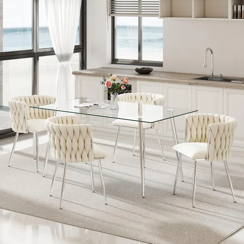 Vista 57 de Juego de mesa de comedor de cristal plateado para 2, juego de mesa cuadrada de lujo moderno de 36 pulgadas, juego de mesa de cocina minimalista de 3