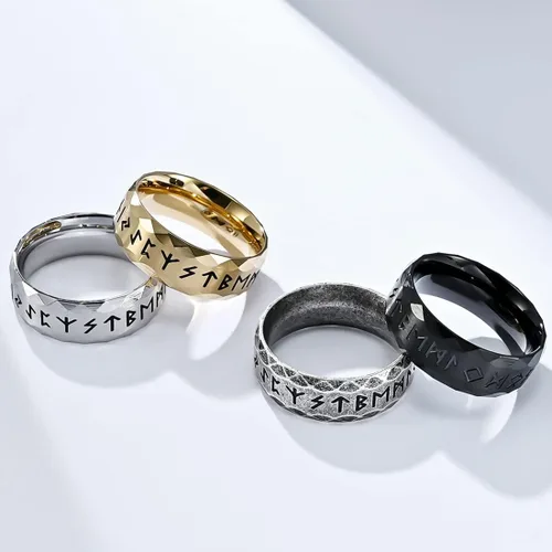 Vista 5 de Nanafast Anillos vikingos para hombres, mujeres, platanegrovintage, anillos nórdicos de acero inoxidable para hombres, anillos vikingos runas