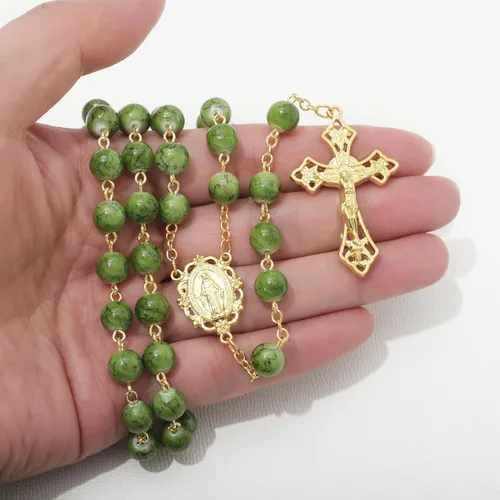 Vista 28 de KOMI Rosario de cuentas católicas para mujer, collar de cuentas de rosario con cruz de crucifijo, perlas de cristal, rosario, rosarios, católicos