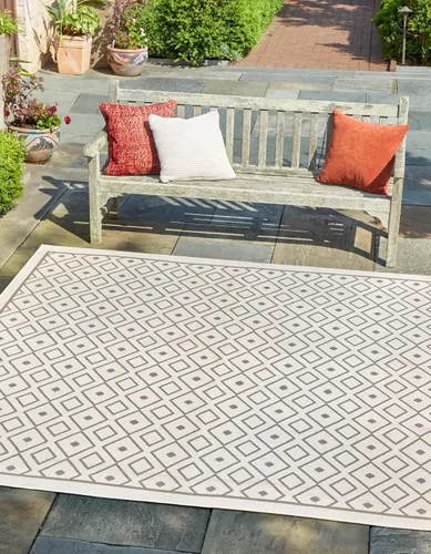 Vista 33 de Unique Loom Outdoor Trellis Collection - Alfombra de área Kafes (2 x 6 pies 1 pulgada, gris/marfil)