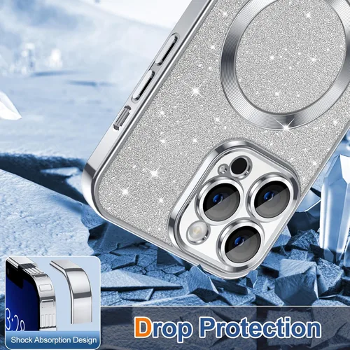 Vista 44 de Hython para iPhone 12 Funda con chispas brillantes, fundas transparentes magnéticas con protector de lente de cámara [Compatible con MagSafe]