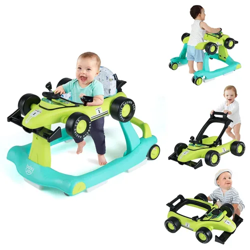 Vista 17 de BABY JOY Andador de bebé 4 en 1, Andador de actividad plegable con altura y velocidad ajustables, música, luces, antivuelco, andador de empuje