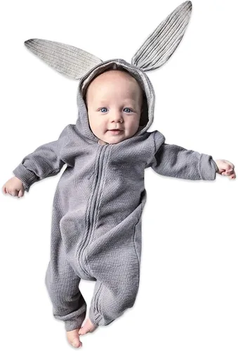 Vista 53 de Simplee Kids Enterizo con diseño de conejo de Pascua con capucha, para bebé, overol con cremallera y orejas largas