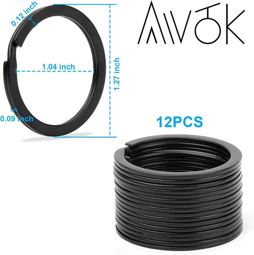 Vista 4 de Llavero negro dividido de 1.260 in, llavero plano, anillo dividido, anillo tórico negro para llaves de automóvil, para llave de casa (12 unidades)