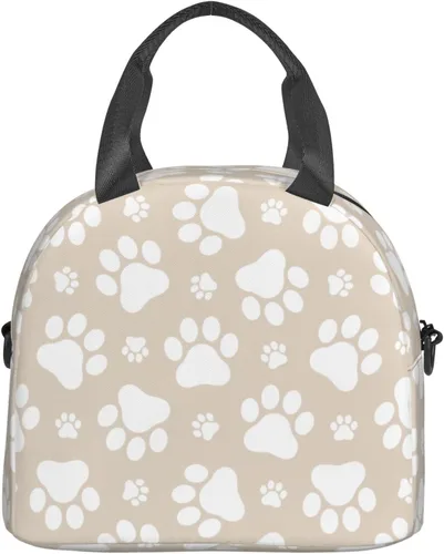 Vista 2 de Perinsto Lindas patas de perro beige bolsa de almuerzo reutilizable aislada bolsa de almuerzo lonchera contenedor con correa ajustable